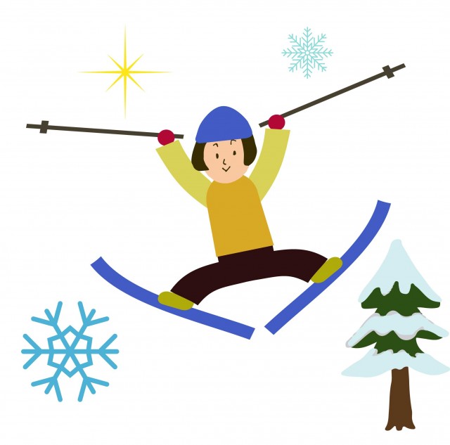 スキーでジャンプする女性 無料イラスト素材 素材ラボ