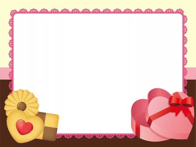 ハートのギフトプレゼントボックスとクッキーフレーム バレンタイン レース 洋菓子 ハート チョコチップ ビスケット お茶会 おやつ チョコレート 無料イラスト素材 素材ラボ