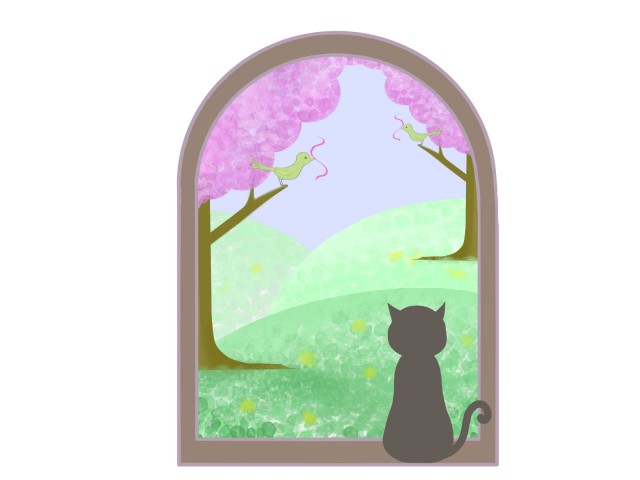 窓際に座る猫のイラスト 春 無料イラスト素材 素材ラボ