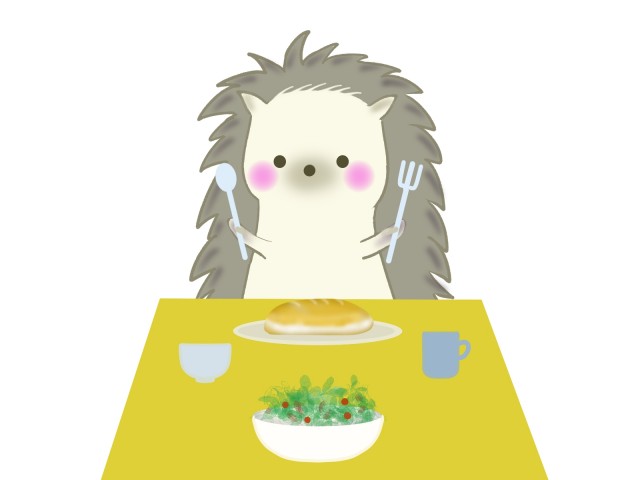 ごはんを食べるハリネズミのイラスト 無料イラスト素材 素材ラボ