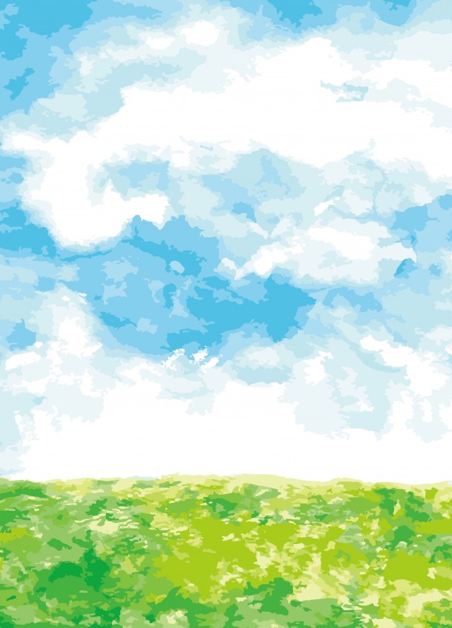 空と草原イメージ 水彩画 背景素材 縦長 無料イラスト素材 素材ラボ