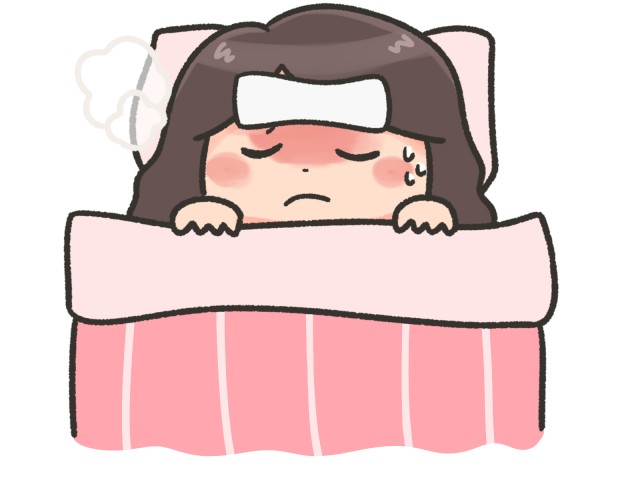 風邪で寝込んでいる女性 無料イラスト素材 素材ラボ