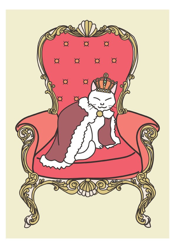 ぬりえ 椅子に座る王冠とマントを羽織った猫 無料イラスト素材 素材ラボ
