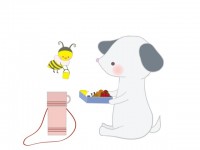 お弁当を食べる犬…