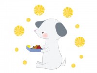 お弁当を食べる犬…