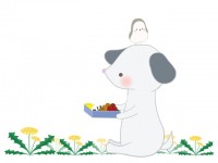 お弁当を食べる犬…