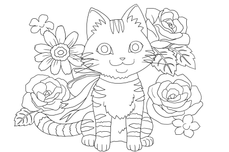 子猫と花の塗り絵 無料イラスト素材 素材ラボ