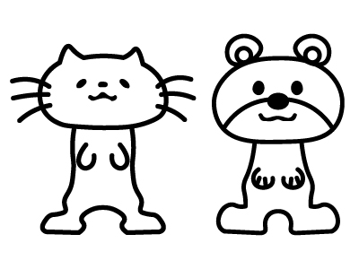 立っている猫とクマの塗り絵 無料イラスト素材 素材ラボ