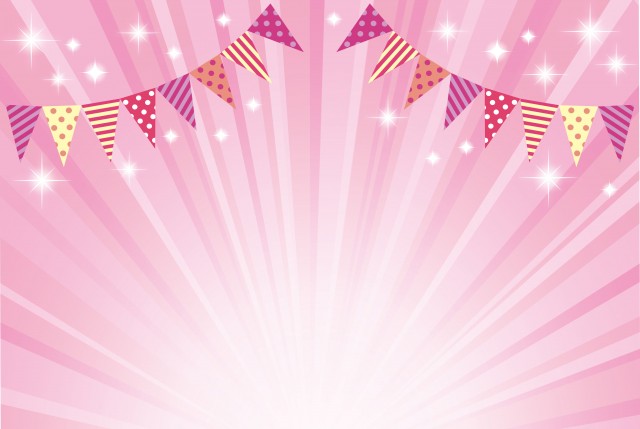 春のイベント旗 キラキラ放射状ピンク背景 無料イラスト素材 素材ラボ