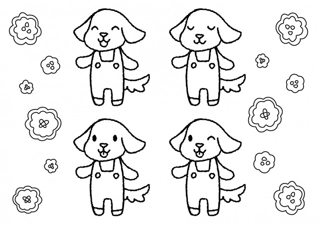 犬のキャラクターと花の塗り絵 無料イラスト素材 素材ラボ