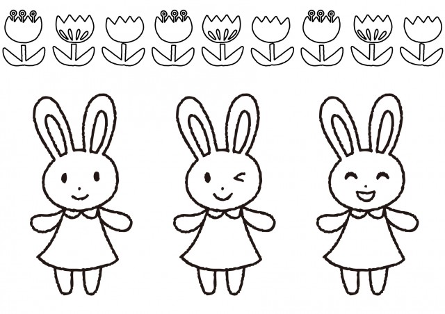 ウサギのキャラクターと花の塗り絵 無料イラスト素材 素材ラボ