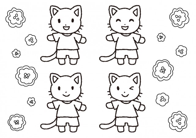 ネコのキャラクターと花の塗り絵 無料イラスト素材 素材ラボ
