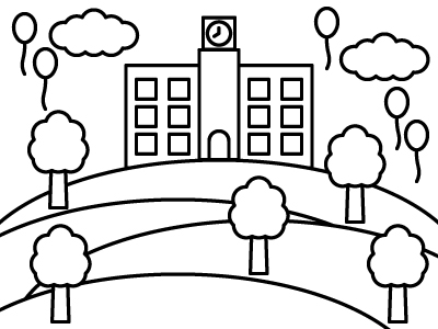 学校のある風景の塗り絵 無料イラスト素材 素材ラボ