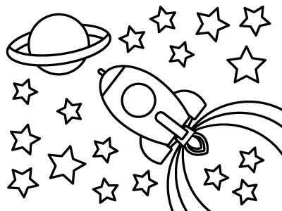 星を目指して飛ぶ宇宙船の塗り絵 | 無料イラスト素材｜素材ラボ
