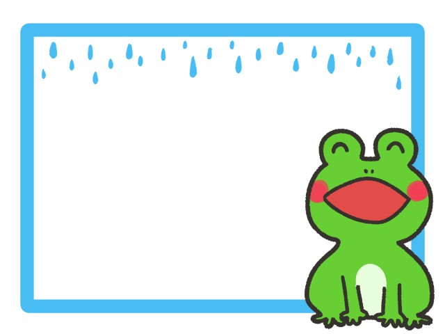 かわいいカエルと雨模様フレーム 無料イラスト素材 素材ラボ