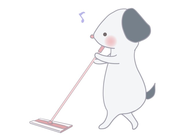 フローリングワイパーで掃除をする犬 無料イラスト素材 素材ラボ