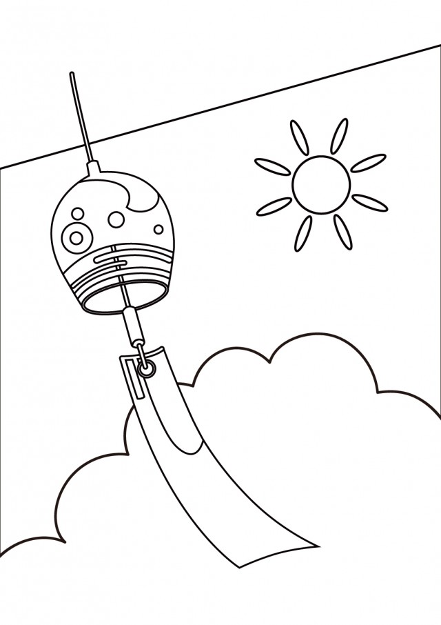 風鈴と夏空の塗り絵 無料イラスト素材 素材ラボ