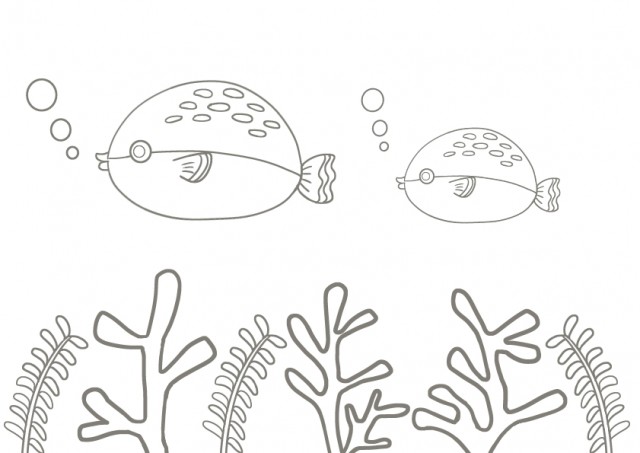 魚とサンゴの塗り絵 無料イラスト素材 素材ラボ