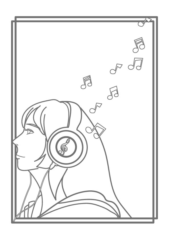 ぬりえ ヘッドホンで音楽を聴く女の子 無料イラスト素材 素材ラボ