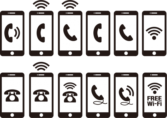 電話 携帯電話 スマホ アイコンセット2 モノクロver 無料イラスト素材 素材ラボ