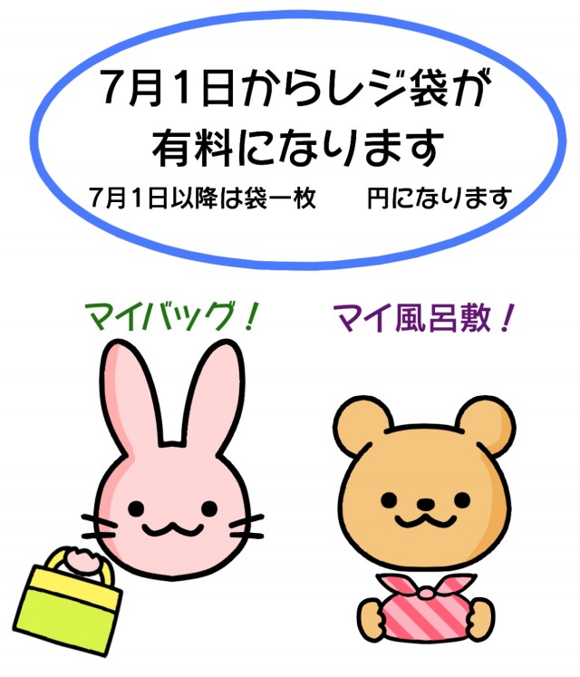 レジ袋有料化を知らせるクマとウサギのイラスト 無料イラスト素材 素材ラボ