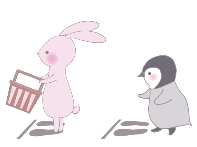 お買い物をするウサギとペンギン 線あり 無料イラスト素材 素材ラボ