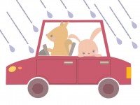 雨の中自動車で走…