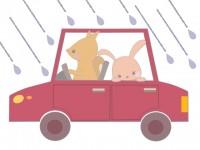 雨の中自動車で走…