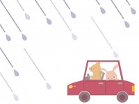 雨の中自動車で走…