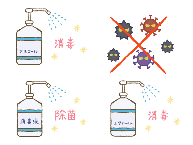 消毒液いろいろセットとウィルス ばい菌 無料イラスト素材 素材ラボ