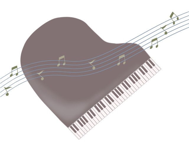 ピアノと音符のイラスト 線あり 無料イラスト素材 素材ラボ