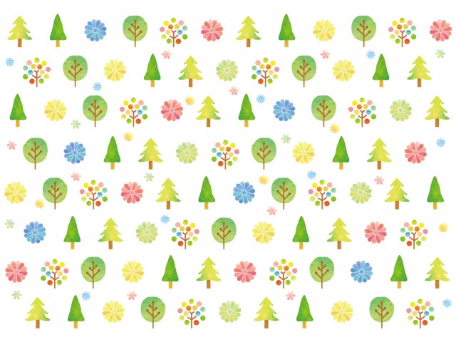華やか森林背景 北欧風 木 花 おしゃれバックグラウンド 壁紙 無料イラスト素材 素材ラボ