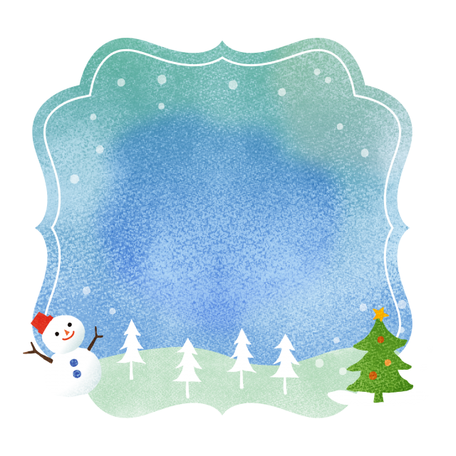 雪だるまとクリスマスツリーの水彩フレーム 無料イラスト素材 素材ラボ