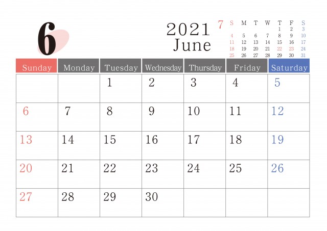 シンプルビジネス用 21年 6月 カレンダー 無料イラスト素材 素材ラボ