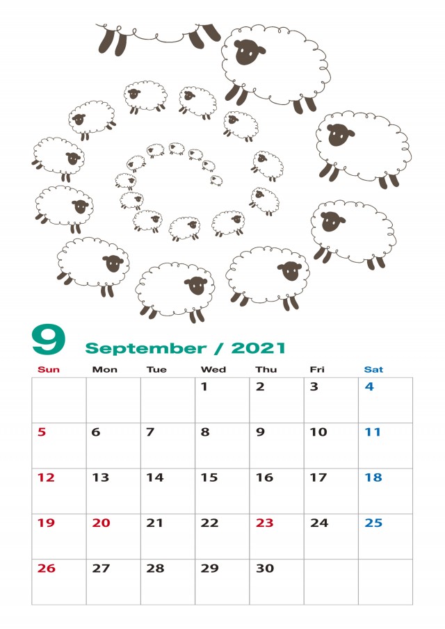 21年のカレンダー 北欧の伝統柄シンプルな 9月 無料イラスト素材 素材ラボ