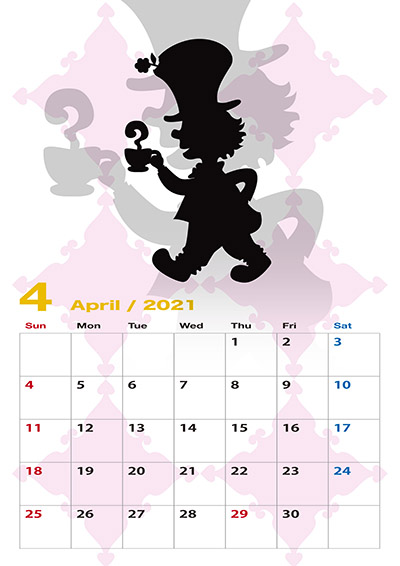 21 アリスのシルエットカレンダー 4月 無料イラスト素材 素材ラボ