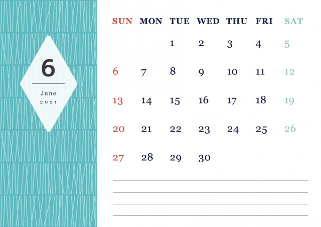北欧風パターンの月間カレンダー 21年 6月 無料イラスト素材 素材ラボ