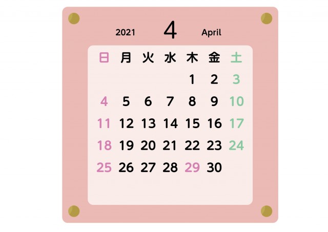 シンプル カレンダー 21年 4月 無料イラスト素材 素材ラボ