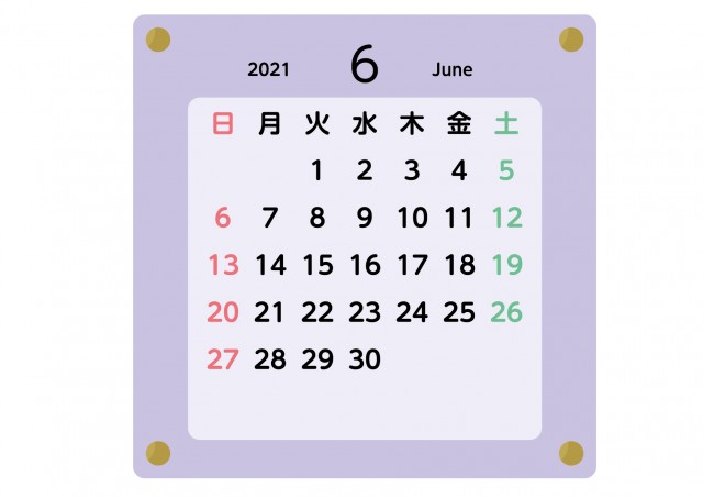 シンプル カレンダー 21年 6月 無料イラスト素材 素材ラボ