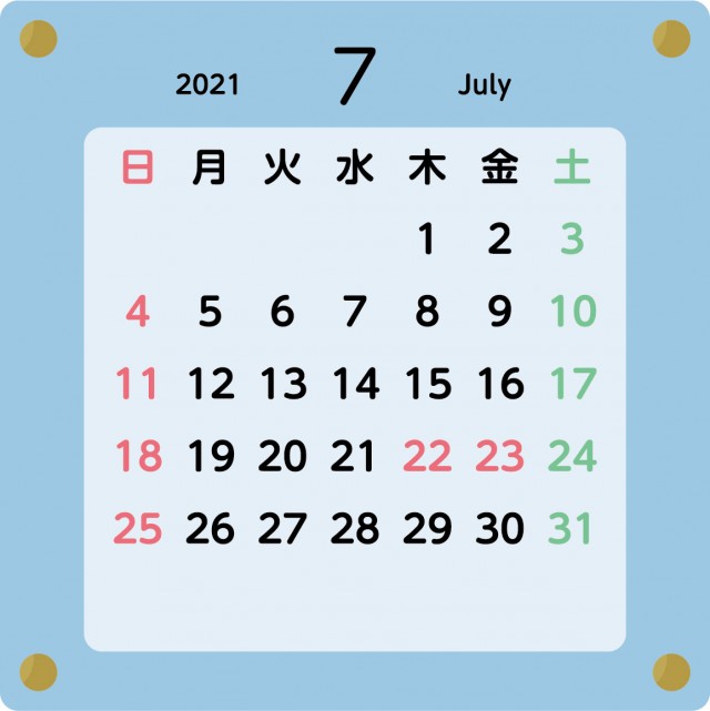 シンプル カレンダー 21年 7月 無料イラスト素材 素材ラボ