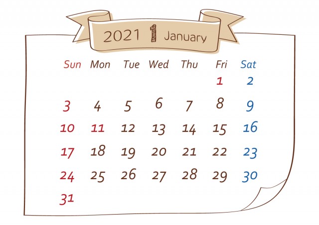 21年カレンダー 貼り紙風 １月 無料イラスト素材 素材ラボ