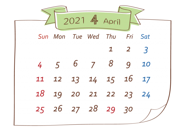 21年カレンダー 貼り紙風 4月 無料イラスト素材 素材ラボ