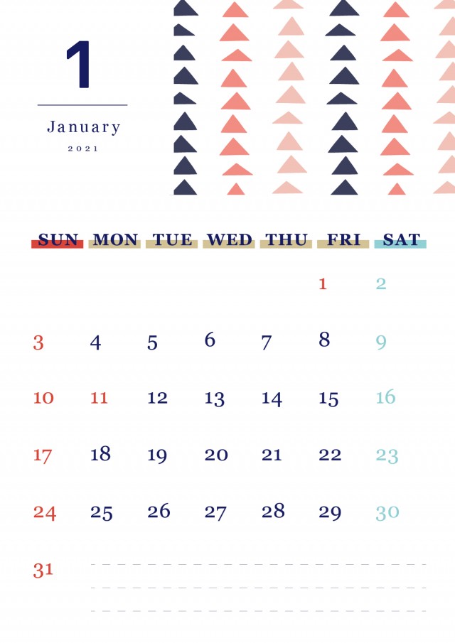 北欧風パターンの月間カレンダー 21年 1月 無料イラスト素材 素材ラボ