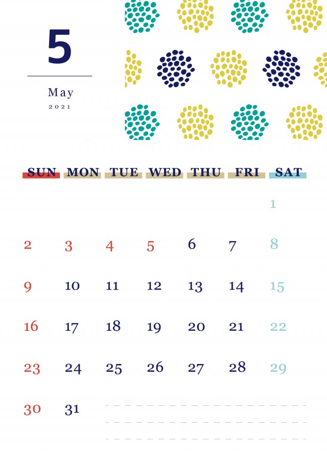 北欧風パターンの月間カレンダー 21年 5月 無料イラスト素材 素材ラボ