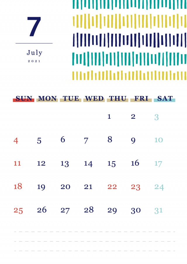 北欧風パターンの月間カレンダー 21年 7月 無料イラスト素材 素材ラボ