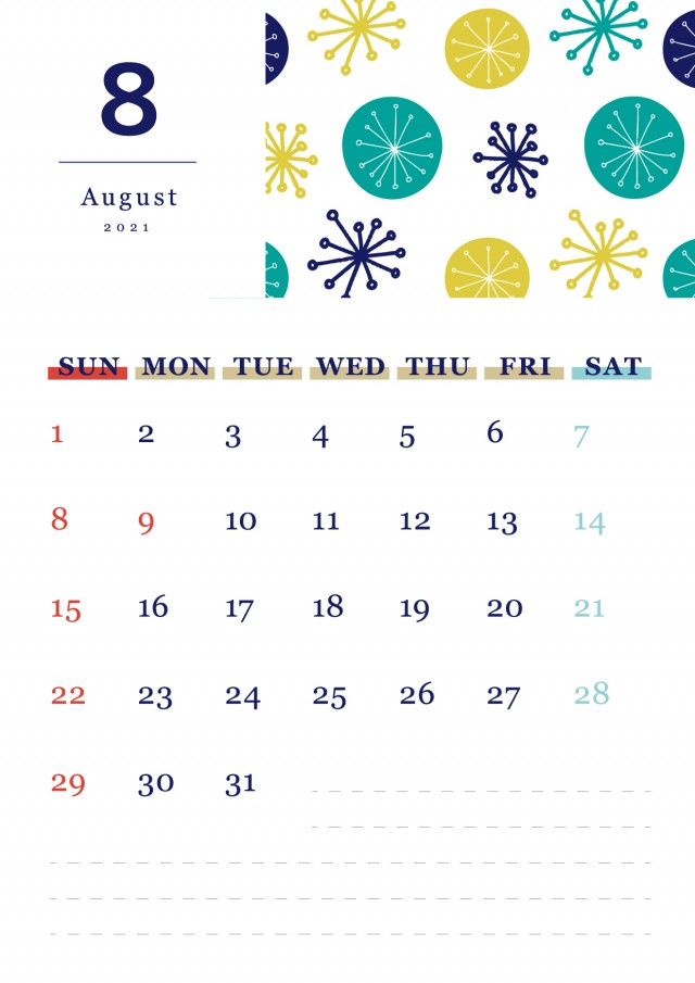 北欧風パターンの月間カレンダー 21年 8月 無料イラスト素材 素材ラボ