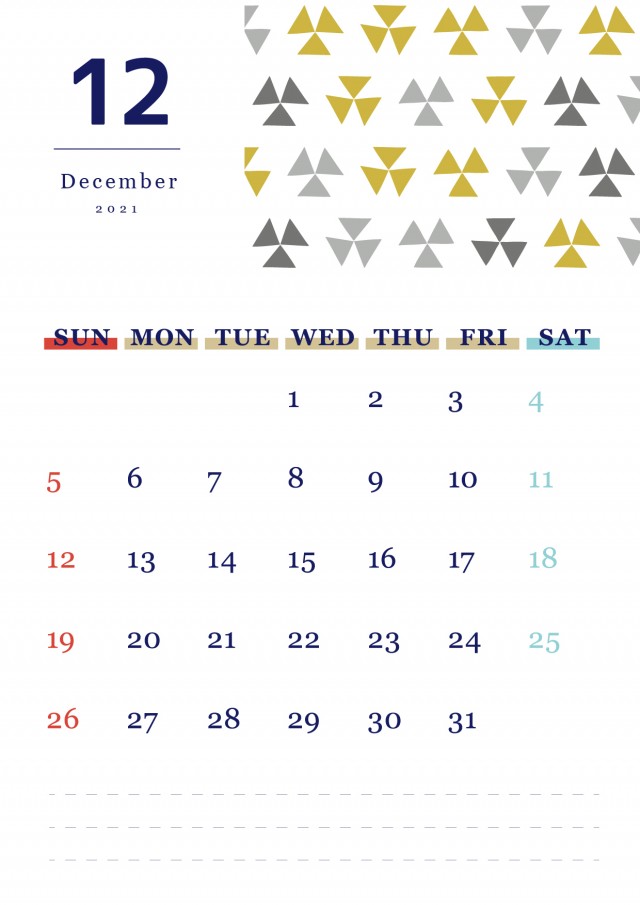 北欧風パターンの月間カレンダー 21年 12月 無料イラスト素材 素材ラボ