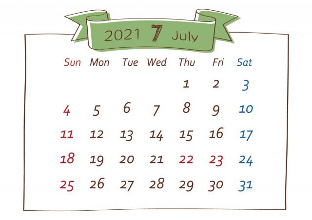 21年カレンダー 貼り紙風 7月 無料イラスト素材 素材ラボ
