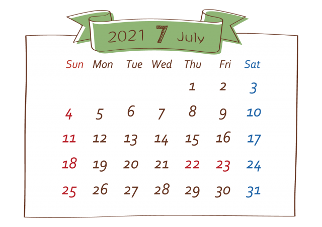 21年カレンダー 貼り紙風 7月 無料イラスト素材 素材ラボ