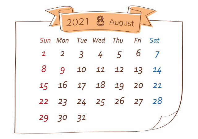 21年カレンダー 貼り紙風 8月 無料イラスト素材 素材ラボ